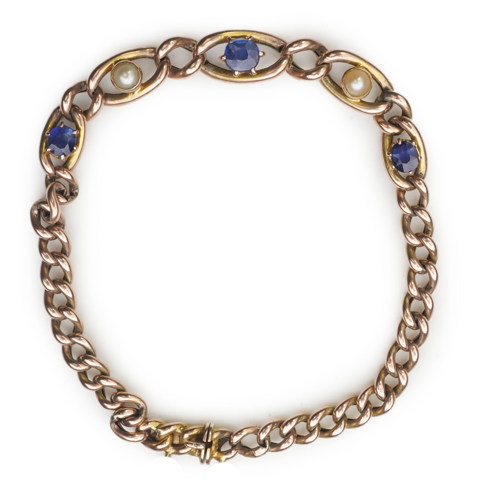 A late Victorian sapphire and pearl bracelet, circa 1900